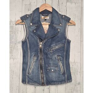 RARE Perfecto By Schott Joplin Jacket Denim Motorcycle Vest NWT Defect Read